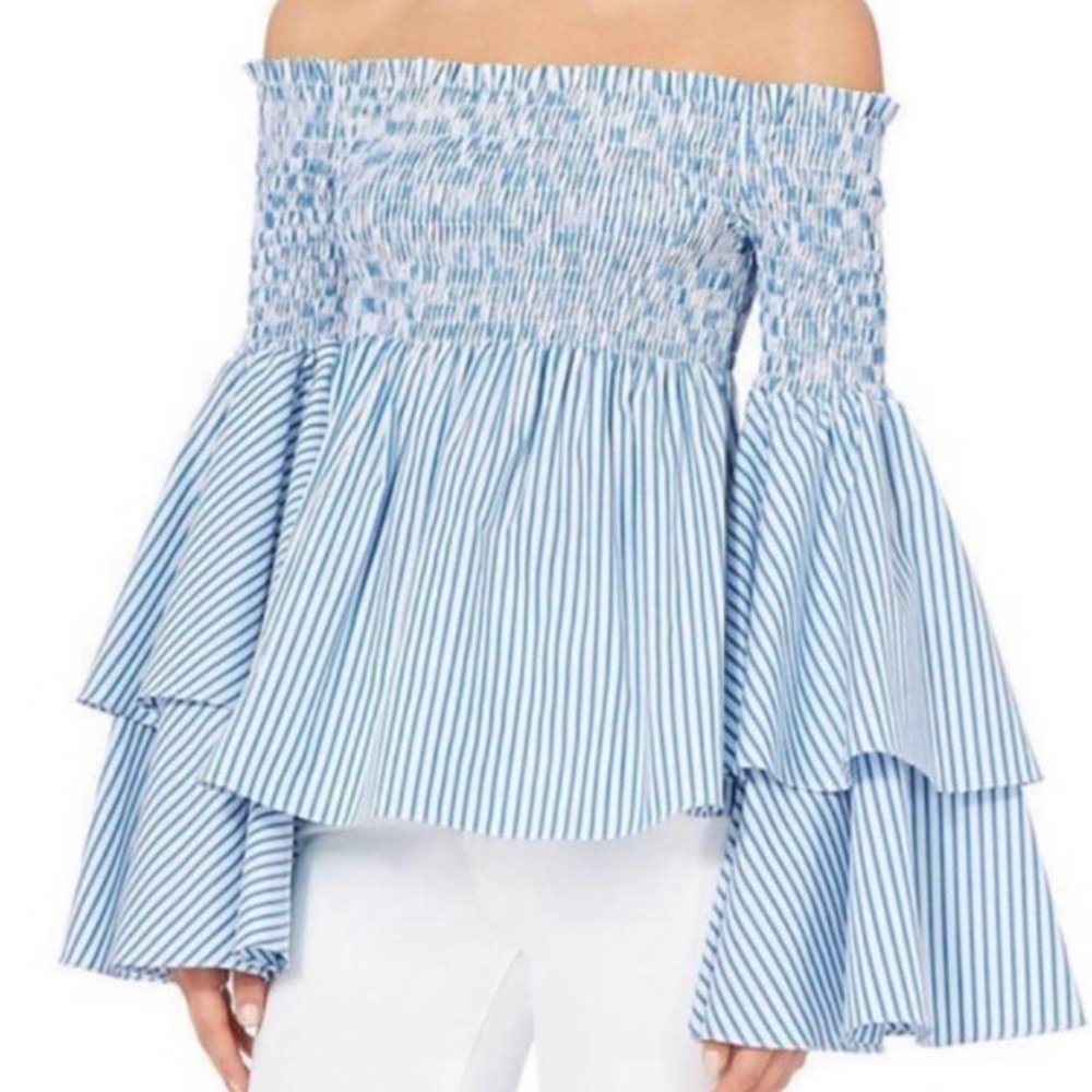 Caroline Constas Blue & White Stripe Top